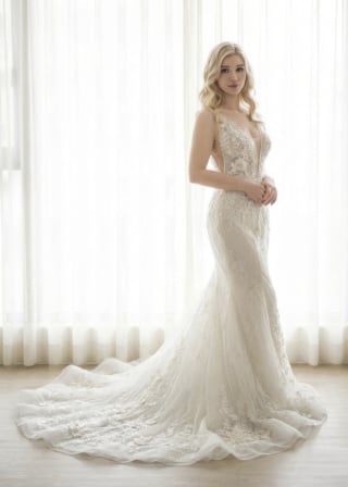 004-Trumpet_Plunging-V-Neck_Sheer-Illusion-Bodice_Soft-Tulle-Skirt-asian-bridal-hire