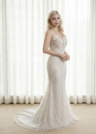 009-Mermaid_Spaghetti-Strap_Plunging-Neck_All-Over-Linear-Beading-asian-bridal-hire