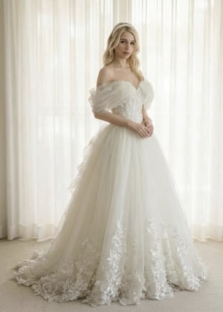 036-Dramatic-A-Line_Long-Sleeve-Satin_Scoop-Neck_Beaded-Trim-asian-bridal-hire