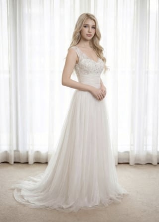 049-Soft-A-Line_Strapless_Champagne-Undertone_Metallic-Lace-Applique-asian-bridal-hire