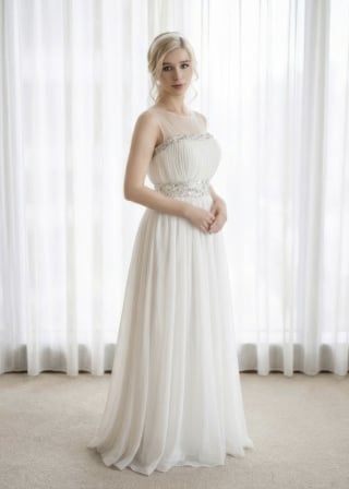 051-Slim-A-Line_Strapless_Beaded-Neckline-Trim_Beaded-Waist-Belt-asian-bridal-hire