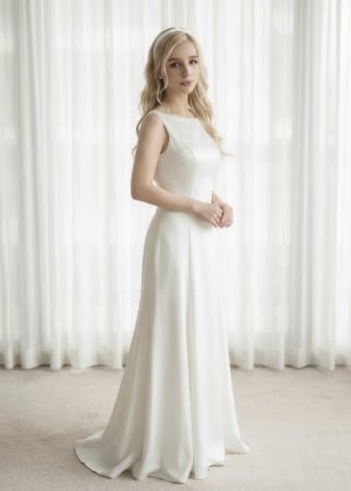 053-Sheath_Sleeveless_Boat-Neck_Minimalist-Satin_Clean-asian-bridal-hire