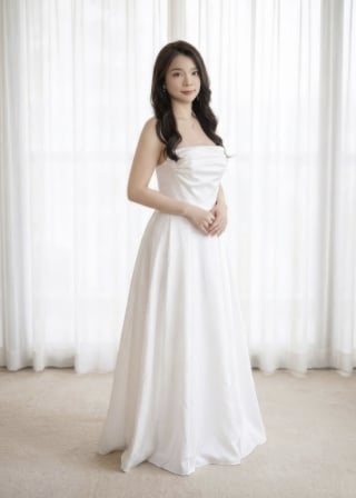 055-Slim-A-Line_Strapless-Satin_Asymmetrical-Ruching_Minimalist-asian-bridal-hire