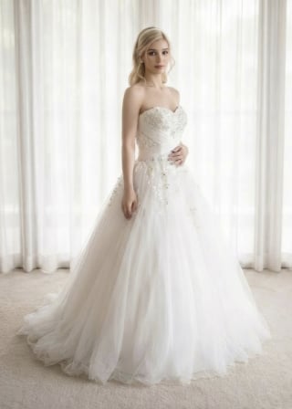 041-Dramatic-A-Line_Strapless_Drop-Waist-Bodice_Beaded-Hip-Trim-asian-bridal-hire