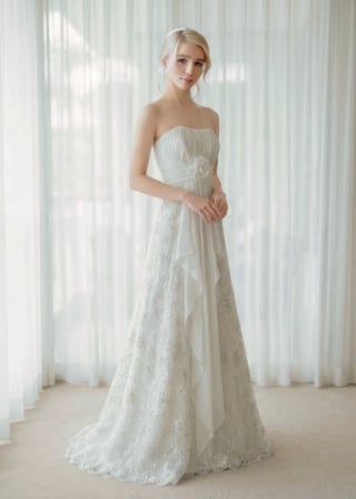 055-Slim-A-Line_Strapless-Satin_Asymmetrical-Ruching_Minimalist-asian-bridal-hire