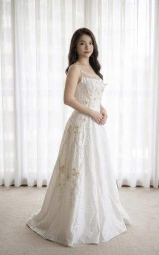 103-Soft-A-Line_Spaghetti-Strap_Illusion-Neckline_Gold-Floral-Embroidery_Side-Detail-asian-bridal-hire