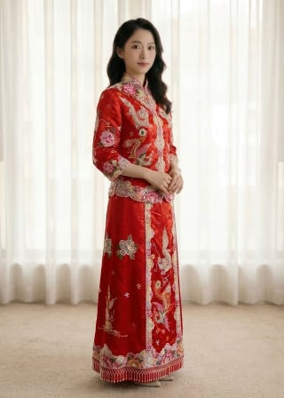 022-Soft-A-Line_Long-Sleeve_Illusion-High-Neck_Lace-Overlay_Scattered-Lace-Skirt-asian-bridal-hire