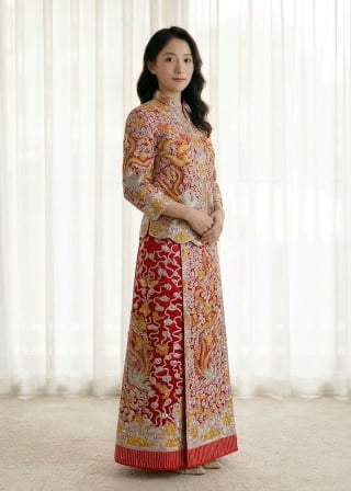 023-Soft-A-Line_Off-Shoulder_Half-Sleeve_Beaded-Belt_Scalloped-Lace-Hem-asian-bridal-hire