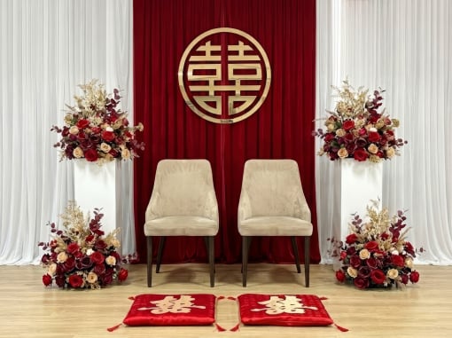 modern asian decorations and styling full backdrop with gold double happiness