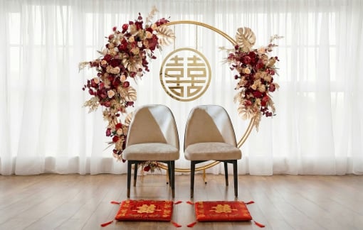 tea ceremony set sydney asian gold hoop red florals