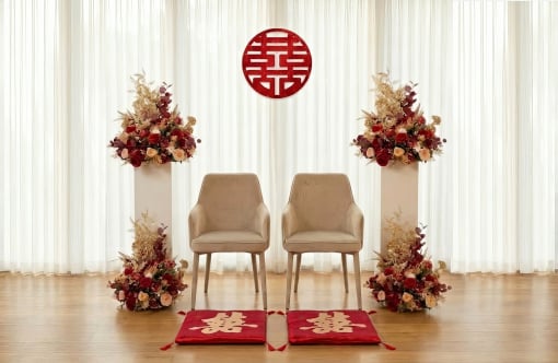tea ceremony styling sydney - red and gold florals
